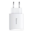 Baseus ładowarka sieciowa Compact PD 30W 1x USB-C 2x USB biała