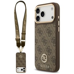 Guess nakładka 4G Strass Logo & Big Strap Metal Buttons MagSafe do iPhone 17 Pro Max brązowa