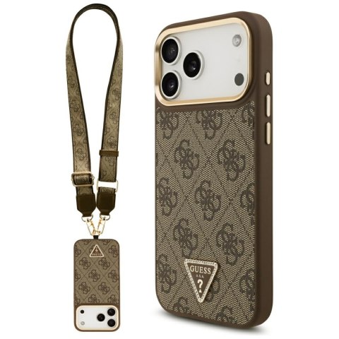 Guess nakładka 4G Triangle Logo & Big Strap Metal Buttons MagSafe do iPhone 17 Pro Max brązowa