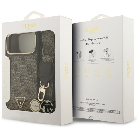 Guess nakładka 4G Triangle Logo & Big Strap Metal Buttons MagSafe do iPhone 17 Pro Max brązowa
