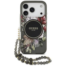 Guess nakładka IML Flowers Pearl Strap MagSafe do iPhone 17 Pro czarna