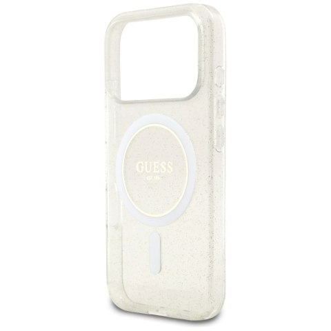 Guess nakładka IML Glitter Pearl Strap MagSafe do iPhone 17 Pro Max transparentna