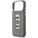 Karl Lagerfeld nakładka FW Grained Karl & Choupette Heads Pins & Logo do iPhone 17 Pro Max szara