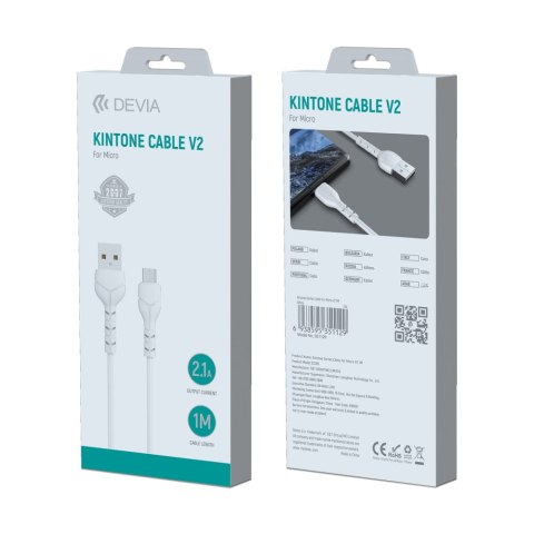 Devia kabel Kintone EC144 USB - MicroUSB 1,0 m 2,1A biały