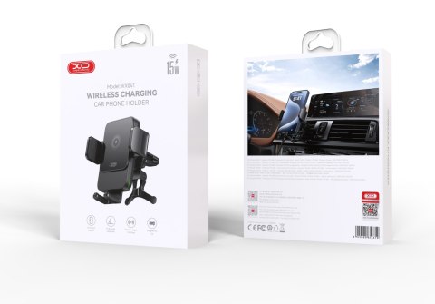 XO uchwyt samochodowy WX041 z ładowaniem bezprzewodowym indukcyjnym 15W czarny do kratki