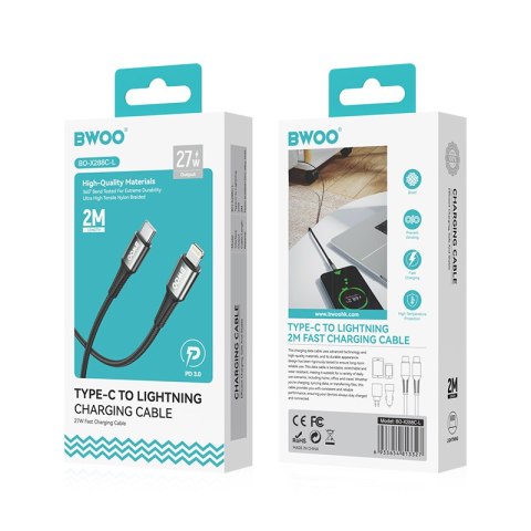 BWOO kabel Pleciony USB-C - Lightning 3m 30W czarny