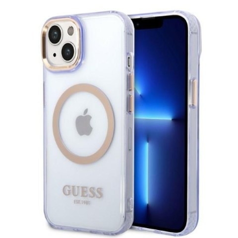 Guess nakładka do iPhone 14 6,1" GUHMP14SHTCMU purpurowa hardcase Gold Outline Translucent MagSafe