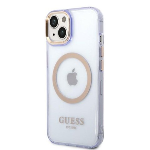 Guess nakładka do iPhone 14 6,1" GUHMP14SHTCMU purpurowa hardcase Gold Outline Translucent MagSafe