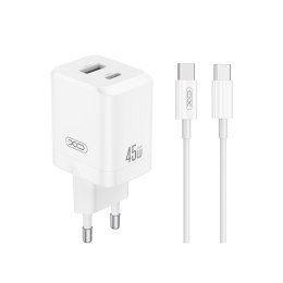 XO ładowarka sieciowa CE36 PD 45W 1x USB-C 1x USB biała + kabel USB-C - USB-C