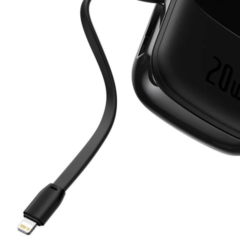 Powerbank Baseus Qpow PRO z kablem Lightning, portem USB-C i USB, 20000mAh, 20W (czarny)