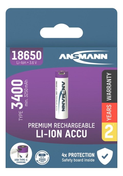 Akumulator Ansmann Li-Ion 18650 typ 3400 z USB-C