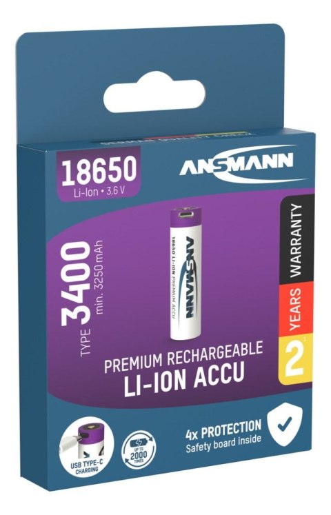 Akumulator Ansmann Li-Ion 18650 typ 3400 z USB-C