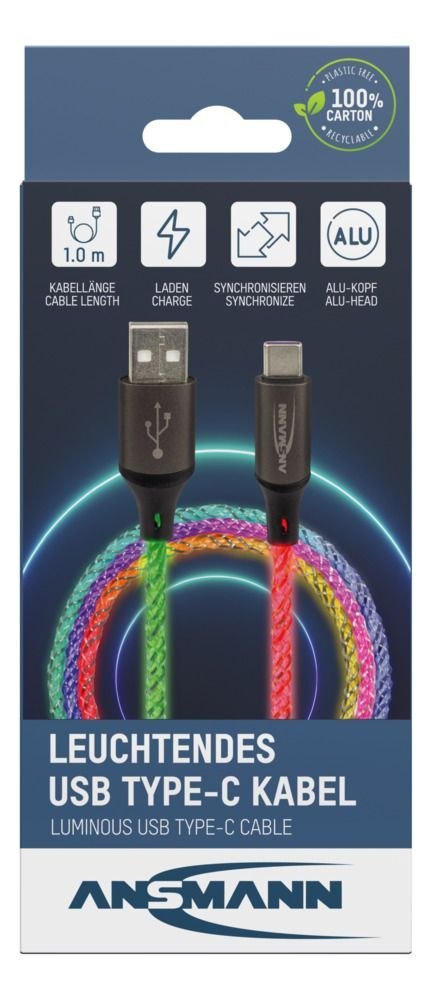 Kabel Ansmann USB-A/C z oświetleniem LED 100cm