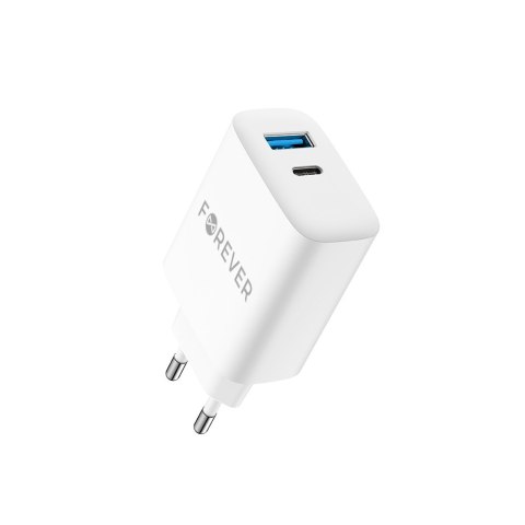 Forever ładowarka sieciowa PD QC TC-07-30AC 1x USB-C 1x USB 30W biała + kabel USB-C - USB-C 60W