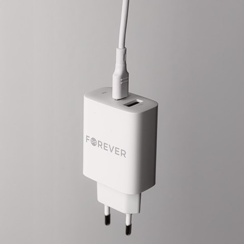 Forever ładowarka sieciowa PD QC TC-07-30AC 1x USB-C 1x USB 30W biała + kabel USB-C - USB-C 60W