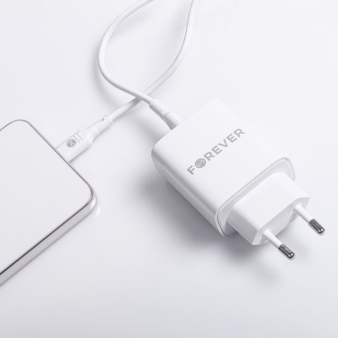 Forever ładowarka sieciowa PD QC TC-07-30AC 1x USB-C 1x USB 30W biała + kabel USB-C - USB-C 60W