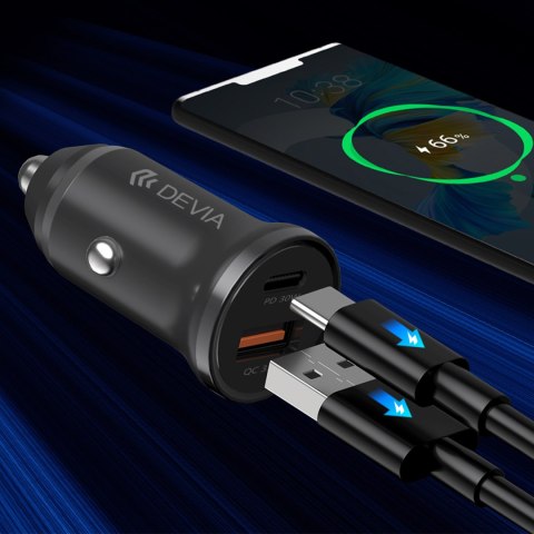Devia ładowarka samochodowa Smart Mini PD QC 3.0 30W 1x USB 1x USB-C biała
