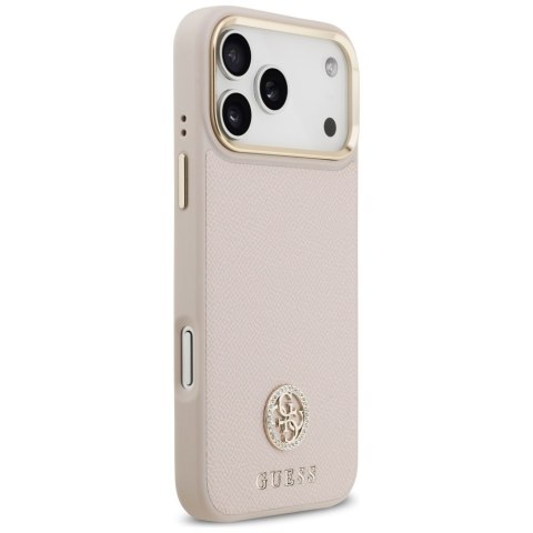 Guess nakładka do iPhone 17 Pro Max HC MAGSAFE PU W/ GRAINED PU STRASS LOGO różowa