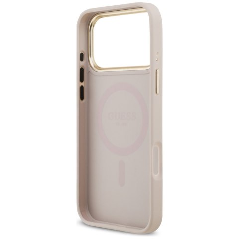 Guess nakładka do iPhone 17 Pro Max HC MAGSAFE PU W/ GRAINED PU STRASS LOGO różowa