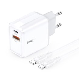 BWOO ładowarka sieciowa CDA182 QC 38W 1x USB-A + 1x USB-C 3,8A z kablem USB-C 1 m biała