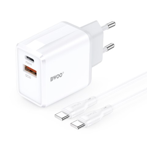 BWOO ładowarka sieciowa CDA182 QC 38W 1x USB-A + 1x USB-C 3,8A z kablem USB-C 1 m biała