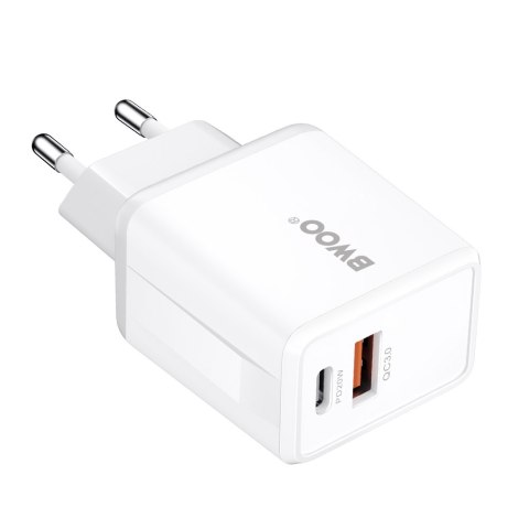 BWOO ładowarka sieciowa CDA182 QC 38W 1x USB-A + 1x USB-C 3,8A z kablem USB-C 1 m biała