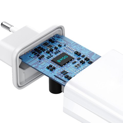 BWOO ładowarka sieciowa CDA182 QC 38W 1x USB-A + 1x USB-C z kablem USB-C-Lightning 1 m biała