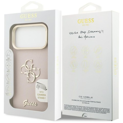 Guess nakładka Grained Big 4G & Stand Camera do iPhone 17 Pro Max różowa