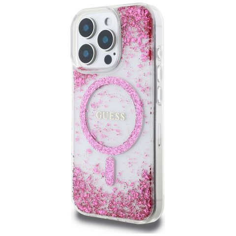 Guess nakładka HC Resin Bottom Glitter do iPhone 16 Pro MagSafe różowa
