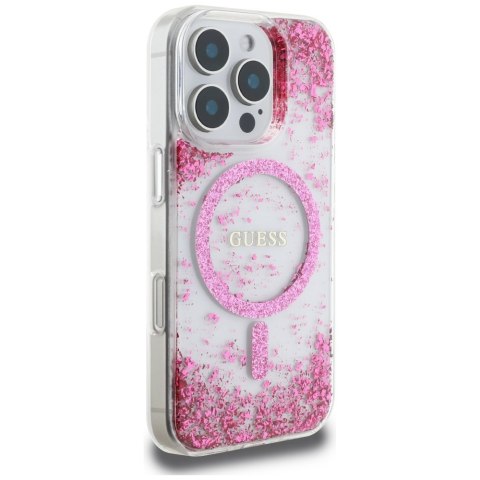 Guess nakładka HC Resin Bottom Glitter do iPhone 16 Pro MagSafe różowa