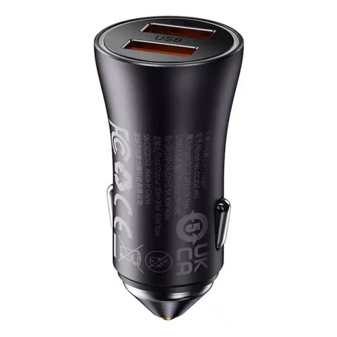 Ładowarka samochodowa Baseus Golden Contactor Max, 2x USB, 60W (szara)
