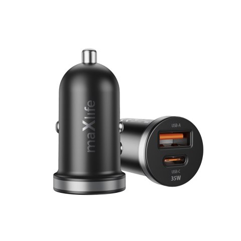 Maxlife ładowarka samochodowa PD QC MXCC-05 1x USB-C 1x USB 35W czarna
