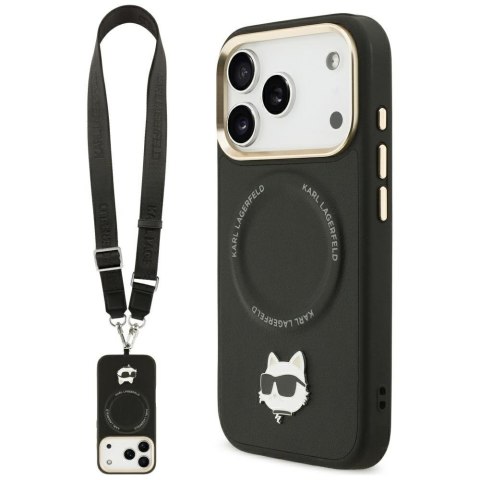Karl Lagerfeld nakładka Big Strap Choupette Metal Logo MagSafe do iPhone 17 Pro czarna