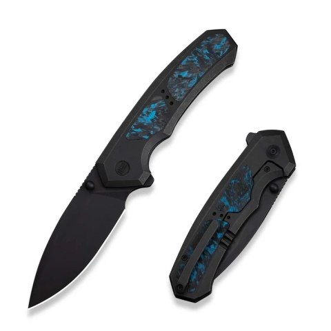 Nóż składany WeKnife Corwyn Black Titanium/Black-Blue Carbon Fiber, Black Stonewashed M390 (WE24088-1)