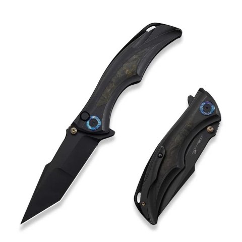 Nóż składany WeKnife Tighe Down Tanto Black Titanium/Black-Yellow Carbon Fiber, Black Stonewashed M390 by Brian Tighe (WE24054B-