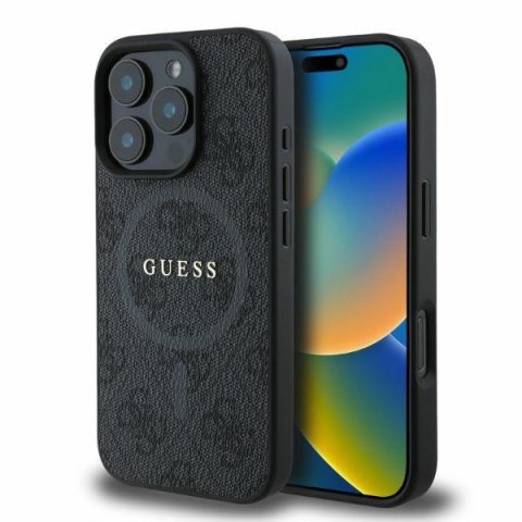 Guess nakładka do iPhone 16 Pro 6,3" GUHMP16LG4GFRK czarna hardcase 4G Ring Classic Logo MagSafe