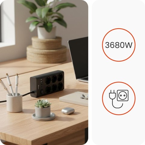 istwa zasilająca Huslog 6x230V + 4xUSB 1,5m 3680W czarna
