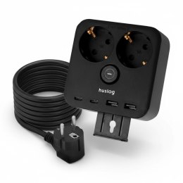 Listwa zasilająca Huslog PowerDock HUS1055 2xAC + 4xUSB + uchwyt na telefon, 3680W