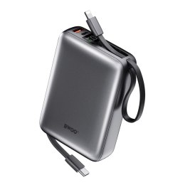 BWOO power bank P73 22.5W 20000 mAh z 2 wbudowanymi kablami 1 x USB-C 1 x Lightning srebrny