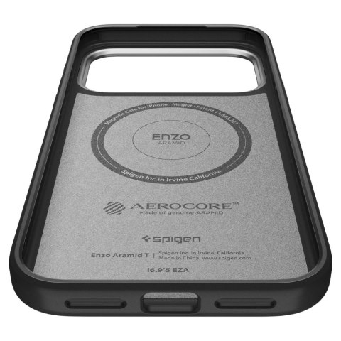 Spigen nakładka Enzo Aramid "T" Mag Magsafe do iPhone 17 Pro czarna/srebrna