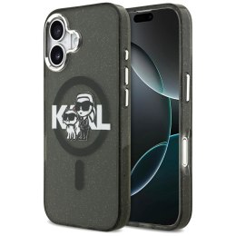 Karl Lagerfeld nakładka Magsafe IML glitter case metal camera frame and buttons Karl and Choupette sketch logo do iPhone 17 tran