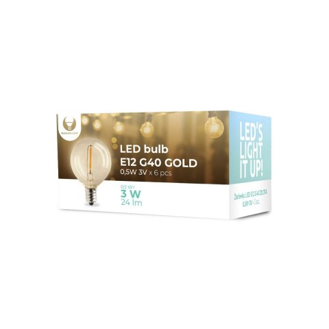 Forever Light Żarówka LED E12 G40 0.5W 3V 24lm FL-2B złota 6 sztuk