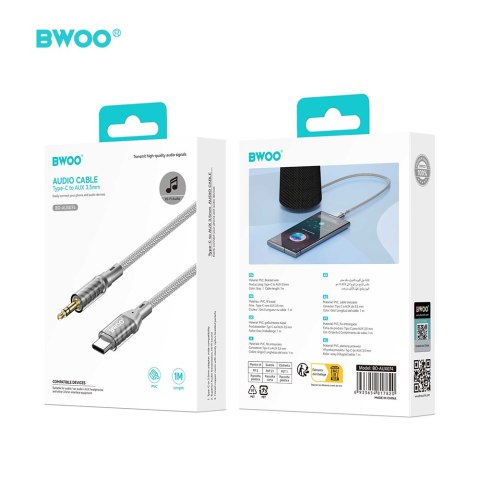 BWOO AUX074 kabel AUX USB-C - jack 3.5mm audio szary