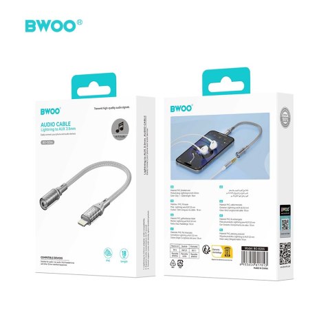 BWOO BZ66 adapter Lightning - jack 3.5mm szary