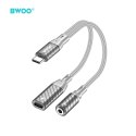 BWOO BZ67 adapter 2w1 Lightning/USB-C - jack 3.5mm szary