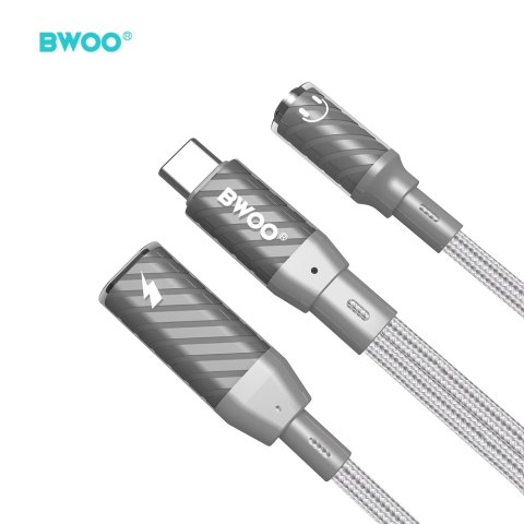 BWOO BZ67 adapter 2w1 Lightning/USB-C - jack 3.5mm szary