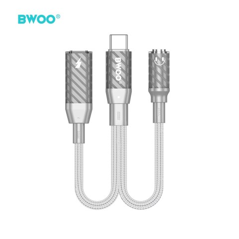 BWOO BZ67 adapter 2w1 Lightning/USB-C - jack 3.5mm szary