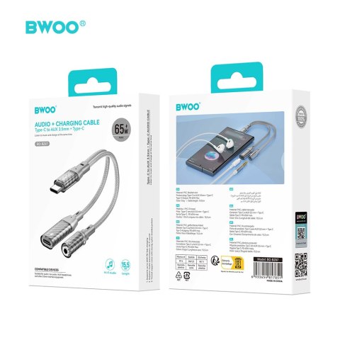 BWOO BZ67 adapter 2w1 Lightning/USB-C - jack 3.5mm szary