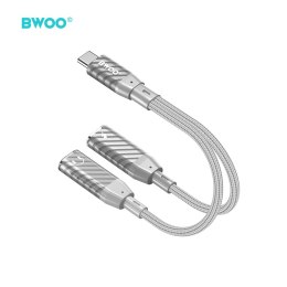 BWOO BZ68 adapter 2w1 2x USB-C - jack 3.5mm szary
