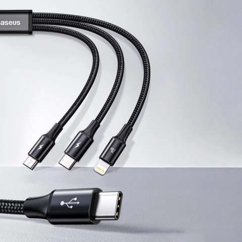 Kabel Baseus Rapid Series 3w1 USB-C - USB-C / Lightning / micro USB 20W PD 1.5m - zielony